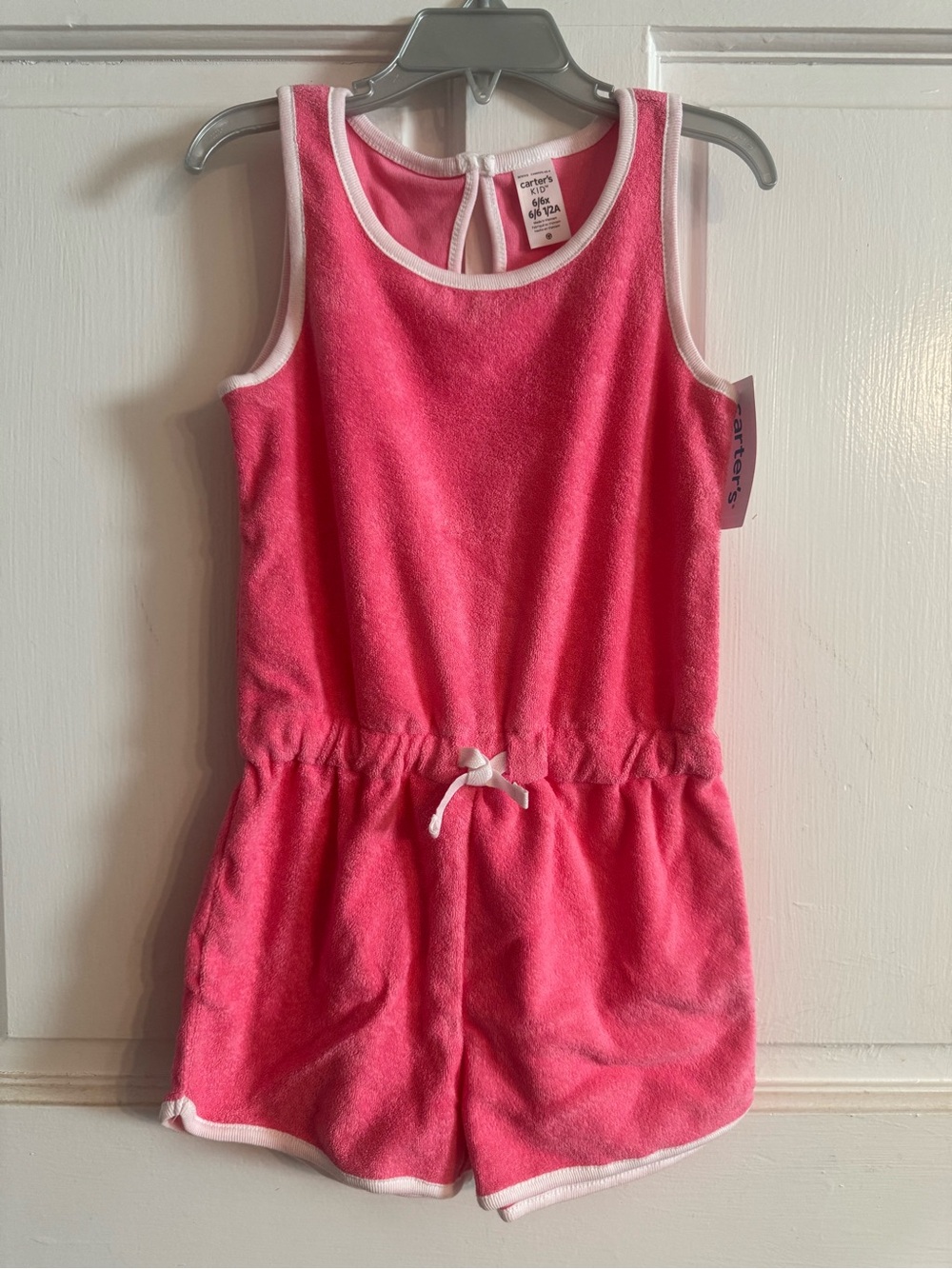 Carter's Hot Pink Terry Sleeveless Romper with White Trim